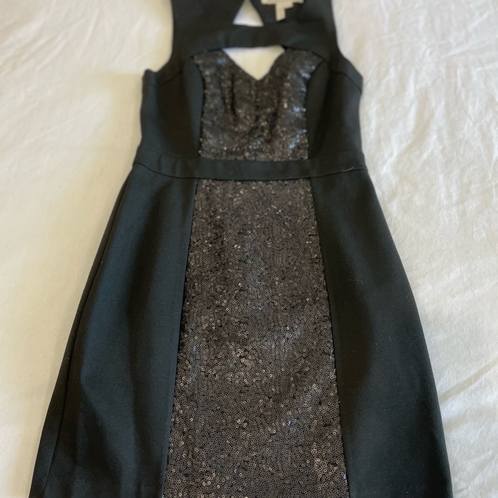 BCBGMAXARIA size small/2 black cutout sequin mini dress